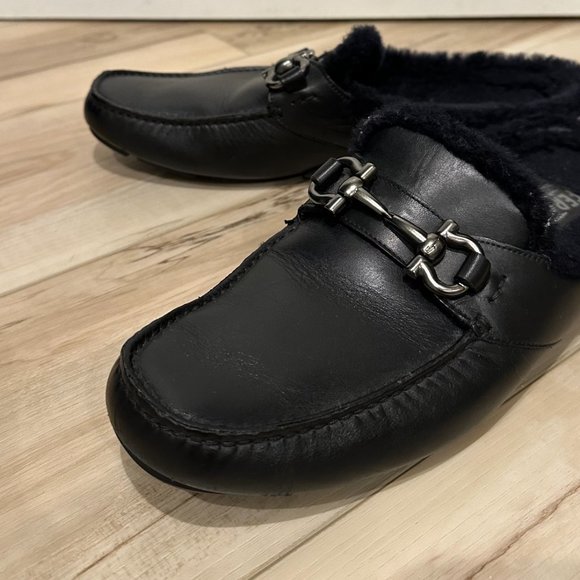 Salvatore Ferragamo Men\'s Black Leather Fur Lined Slip On Loafer main image 6